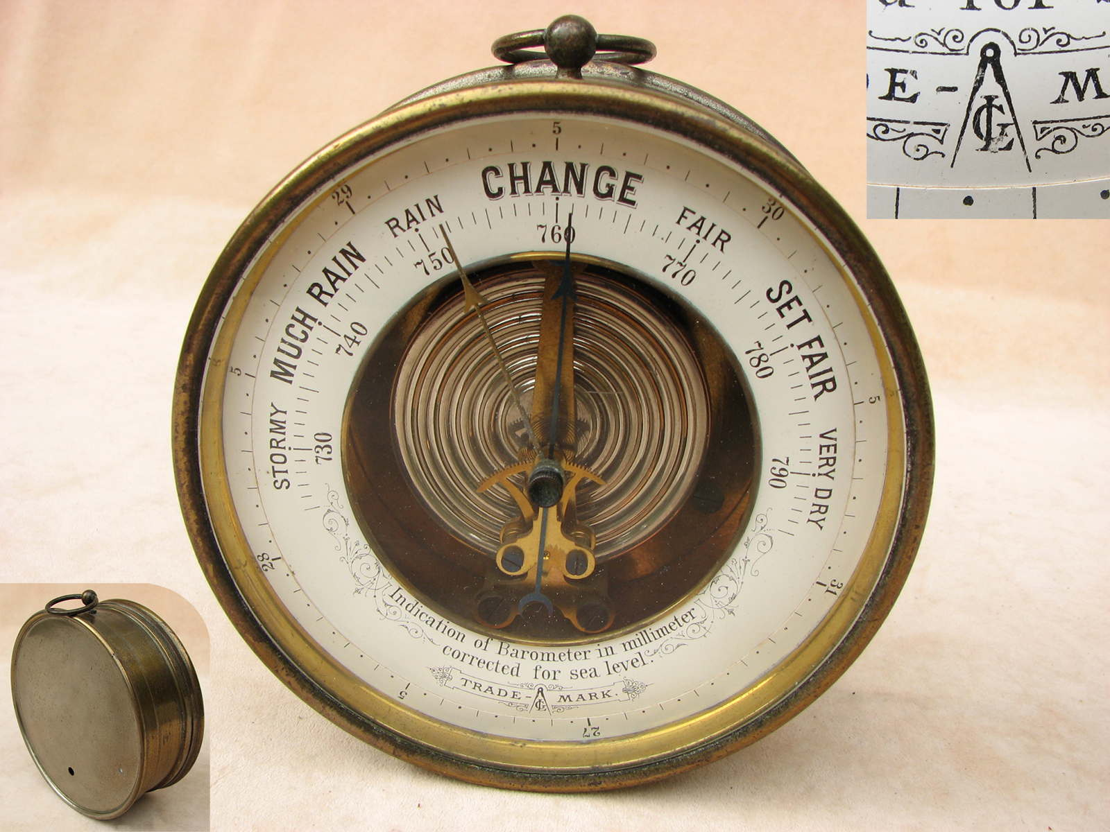 Late 19th century Lufft aneroid barometer with open face dial